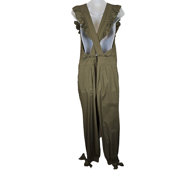 Happy X Nature Jumpsuit Jumper Green Romper Cottage Boho Ruffle Bow Womens 14 XL - Picture 5 of 16